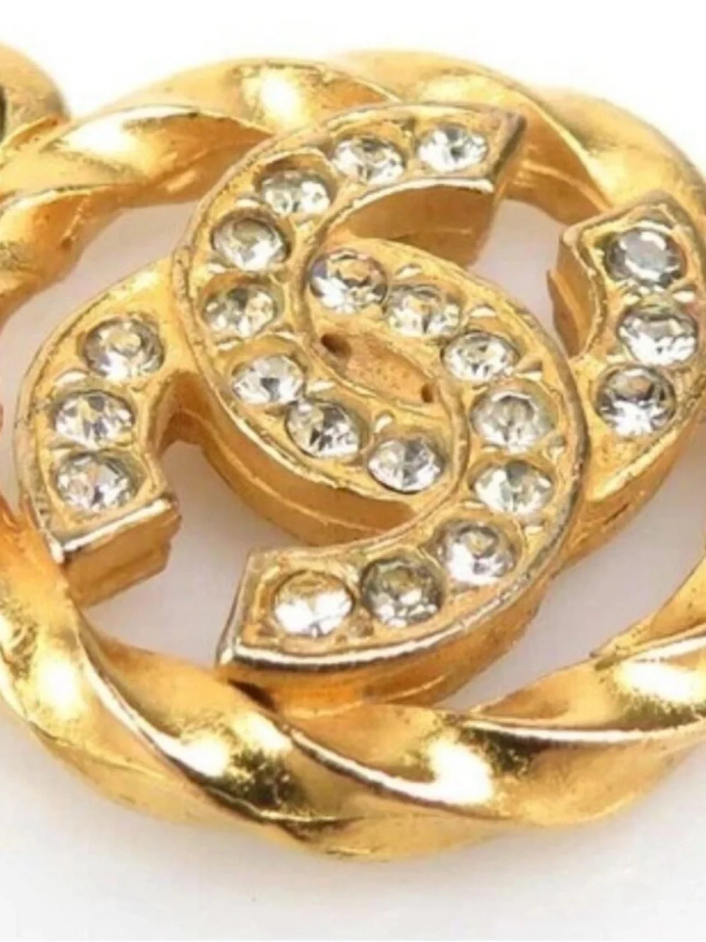Auth CHANEL CC Logo Necklace Gold/Silver Metal/Rhinestone